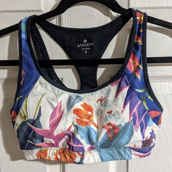 Athleta Floral Print Sports Bra S Racerback Colorful Exercise Workout Yoga - Picture 1 of 4